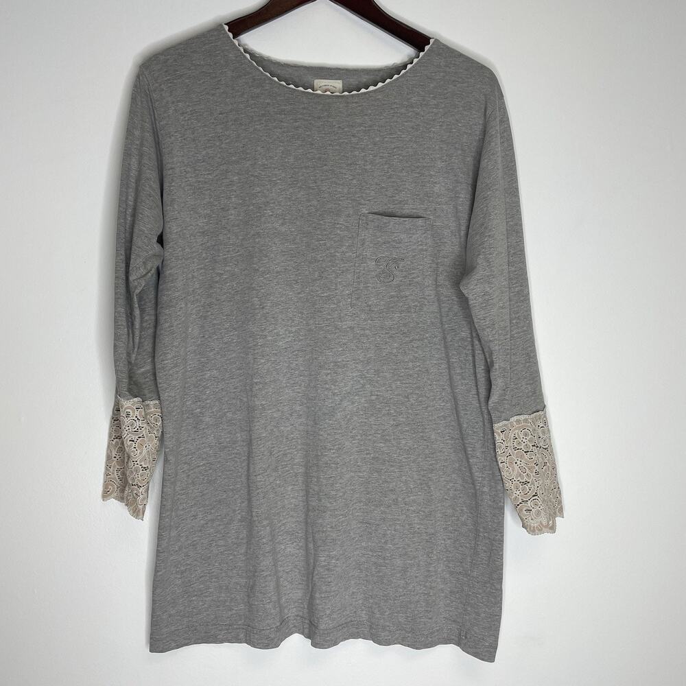 VTG Victoria’s Secret Country Grey Long Sleeve Nightgown Women's Small Lace Trim